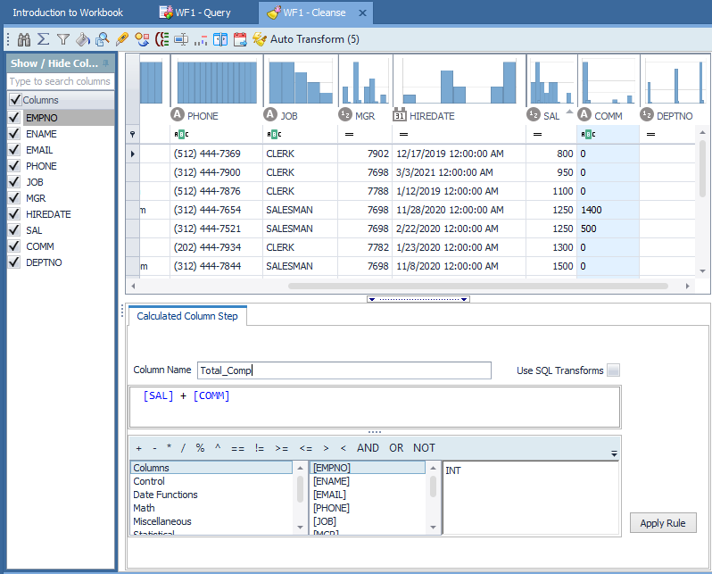 Toad Data Point Workbook New Calculated Column (filled in)