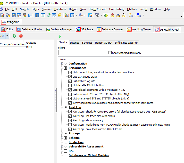 Toad for Oracle Database Health Check