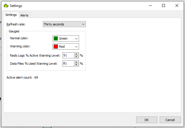 Toad for Oracle Database Probe options settings tab