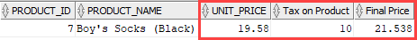 Final product price shown as sum of unit price and tax