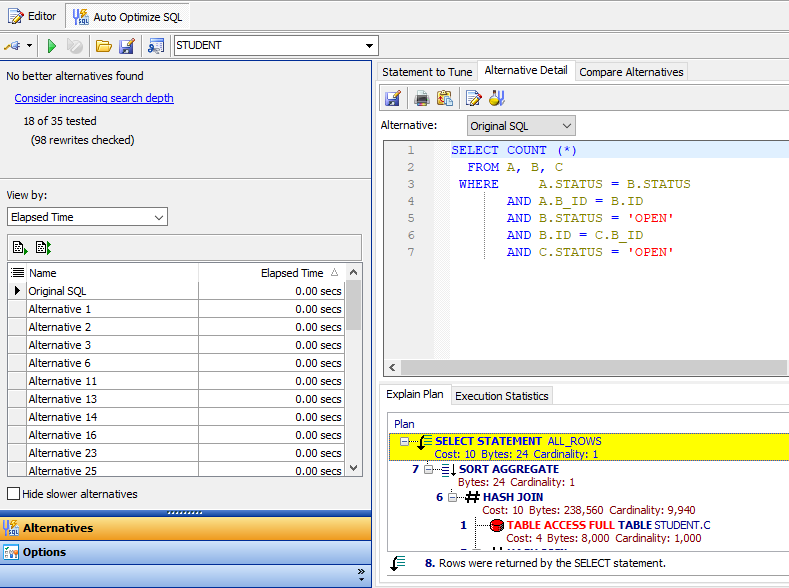 Figure 7: SQL optimization in action