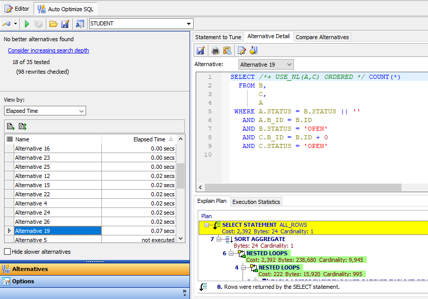 Figure 9: SQL optimization in action.