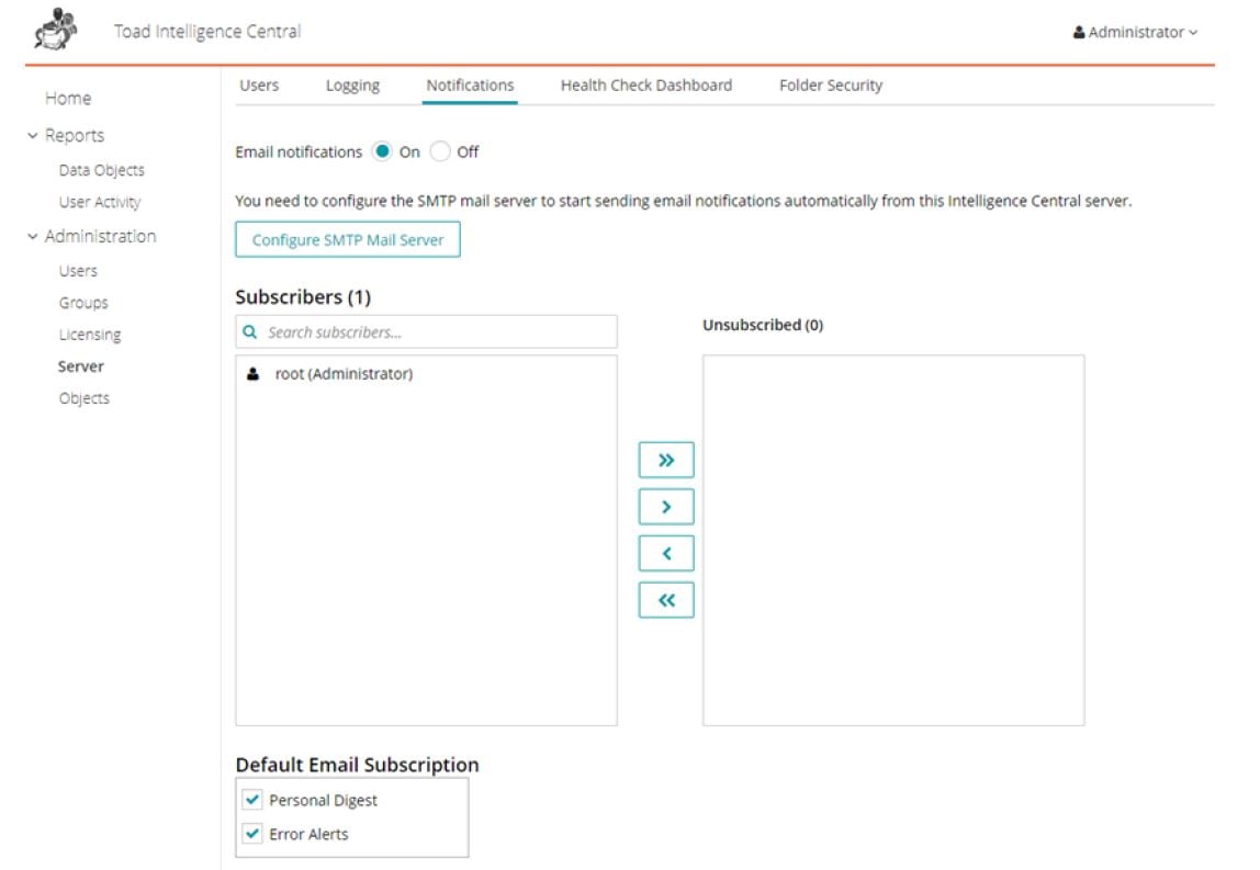 Toad Intelligence Central add default email subscription.