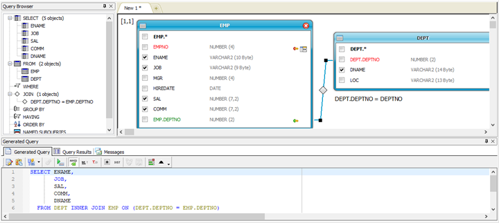 Toad Query Builder Column Selection for SQL Query Generation