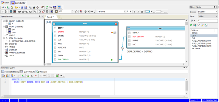 Toad Query Builder in action