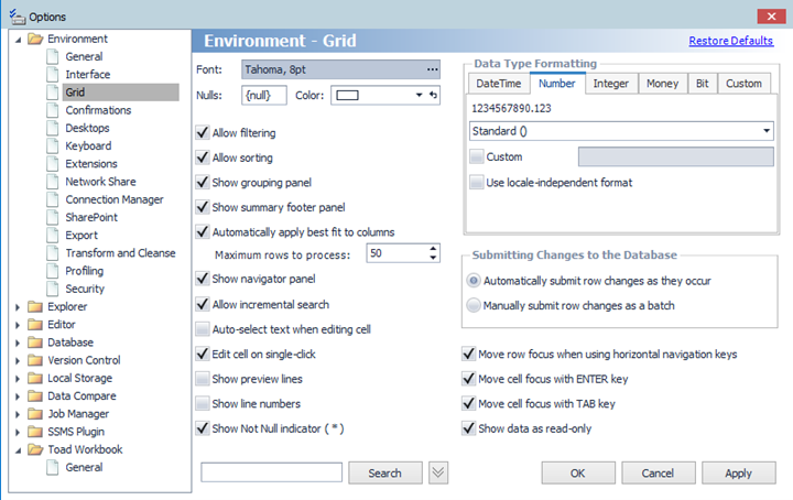 Toad data point field display options