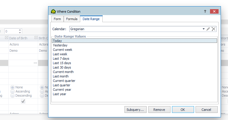 Select Date Range tab, then Date Range Values.