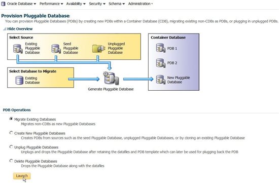 Provision Pluggable Database page