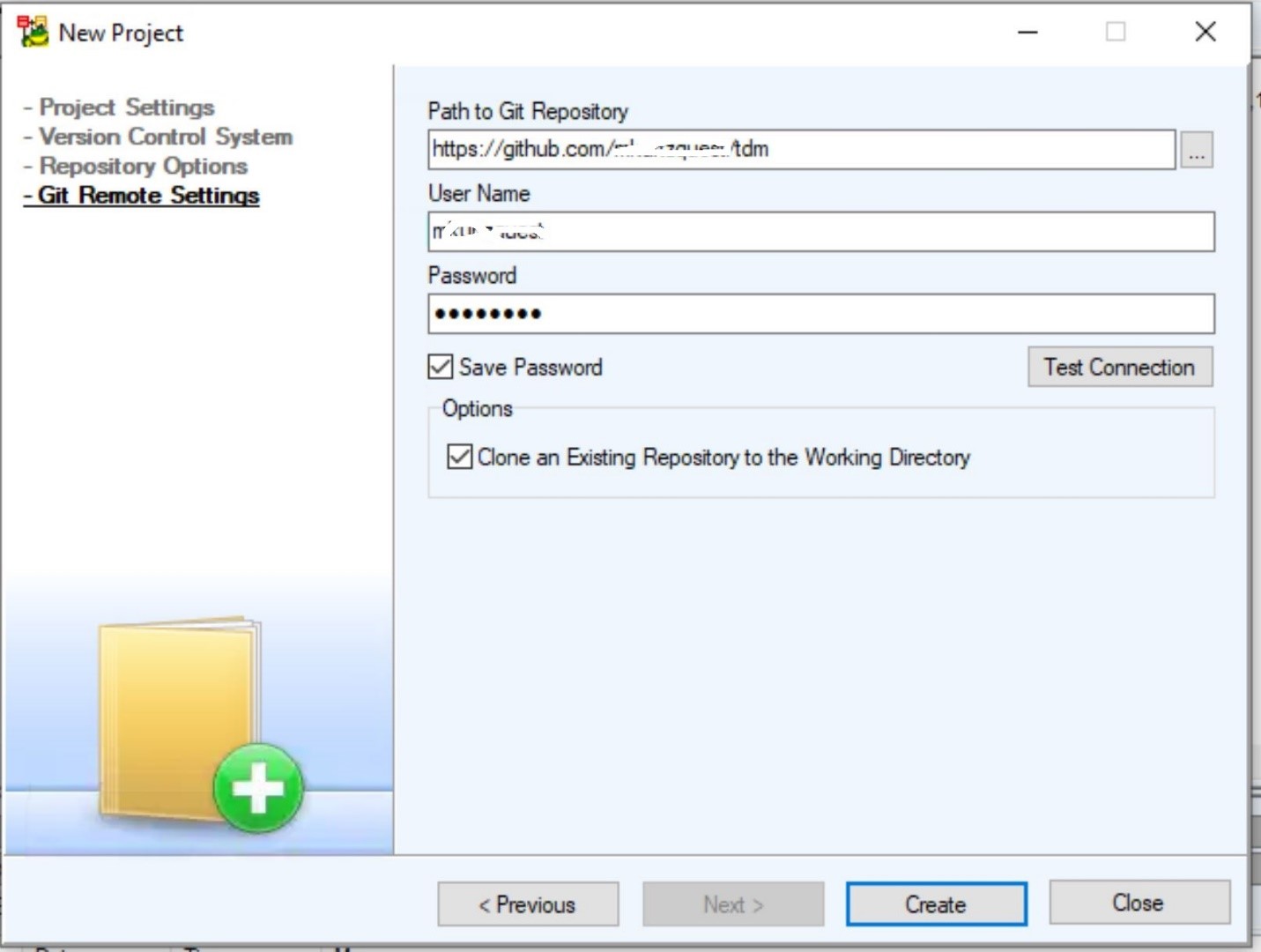 Screen shot of Toad Data Modeler, showing how to define the path to your remote git repository.