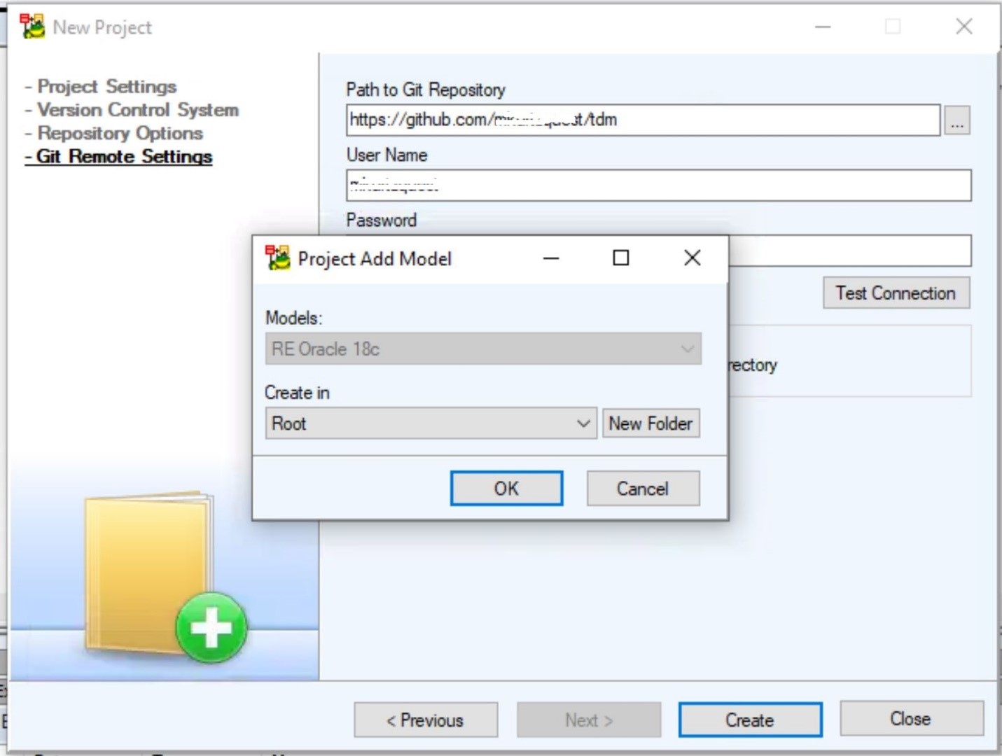 Screen shot of Toad Data Modeler, showing how to choose your Git branch to use.