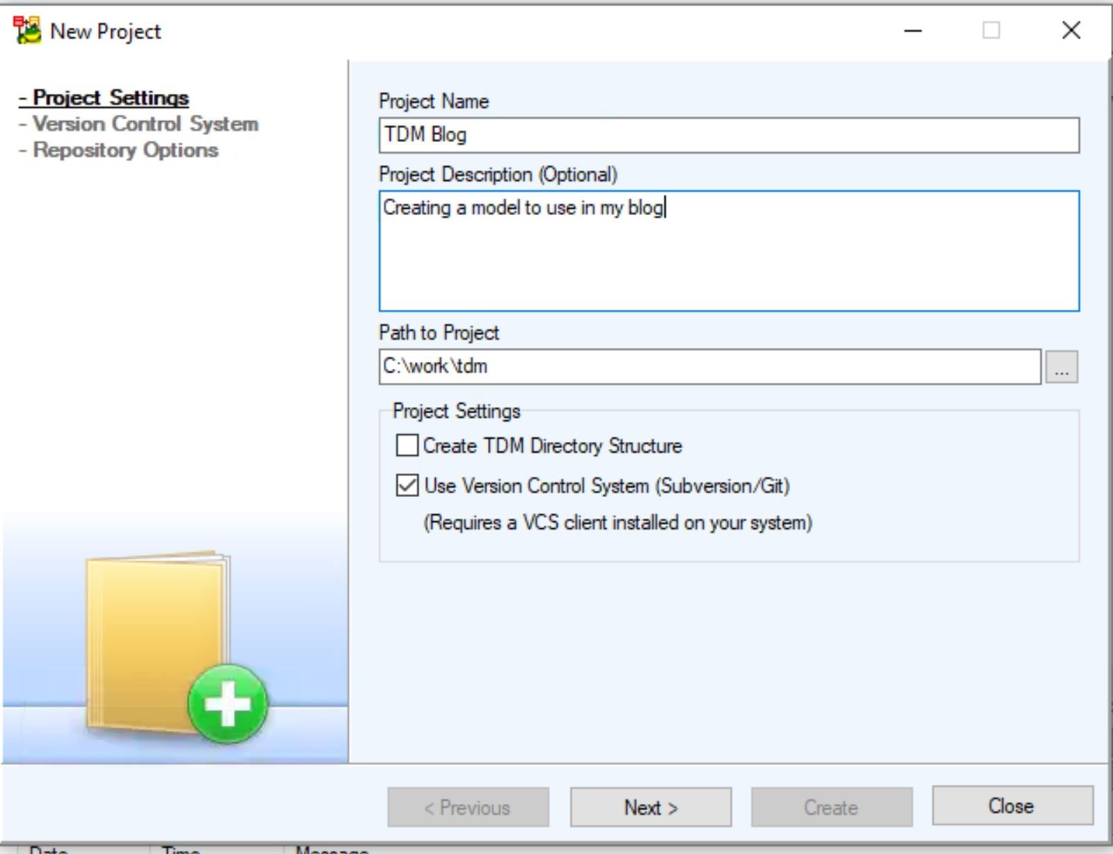 Screen shot of Toad Data Modeler showing how to set the parameters for your project.