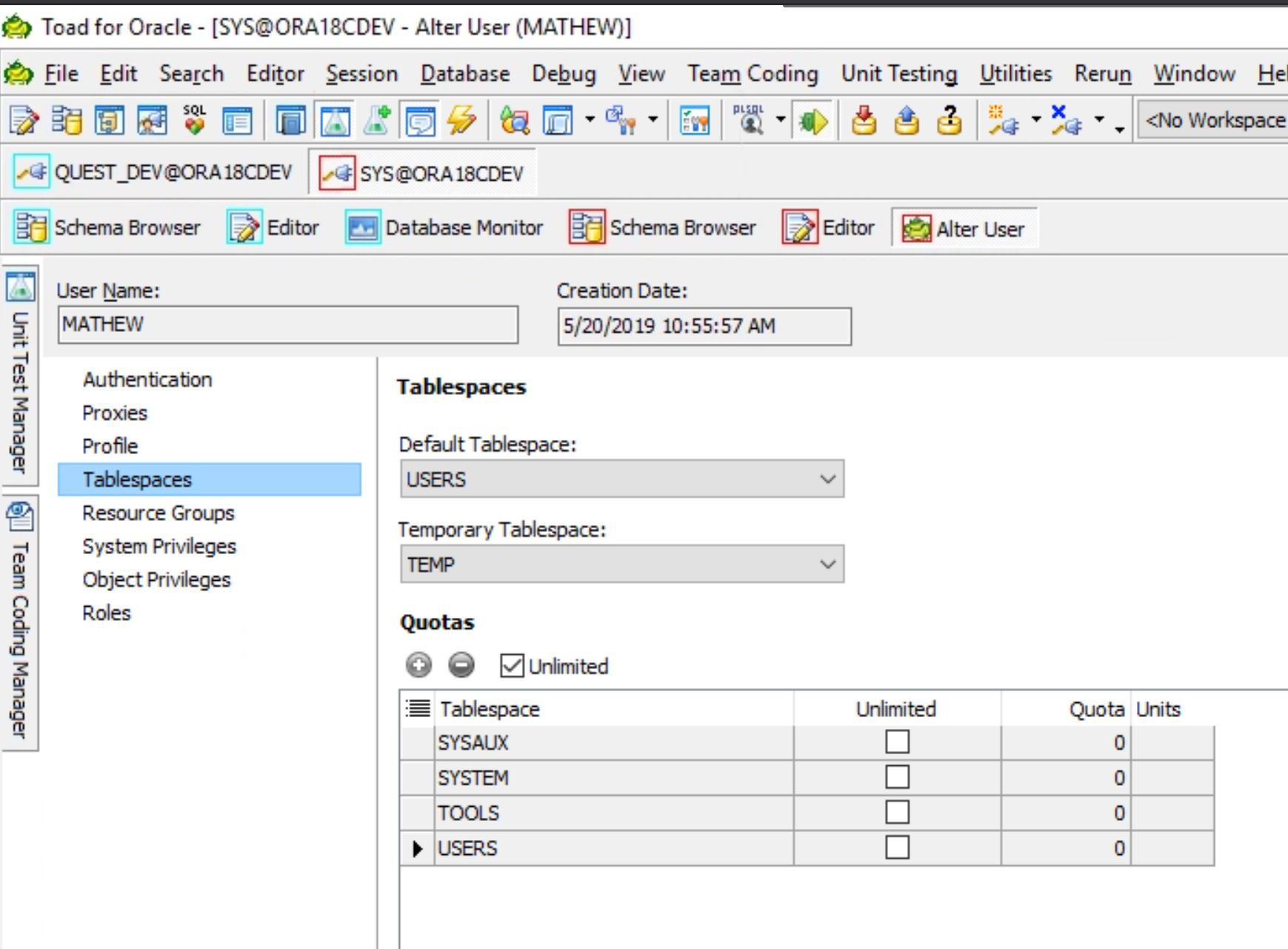 This is the dialog box used to alter user tablespaces.