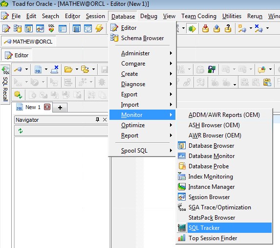 Locating SQL Tracker in the Toad menu