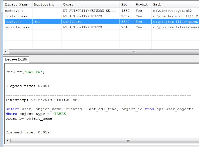 Viewing the results from SQL Tracker