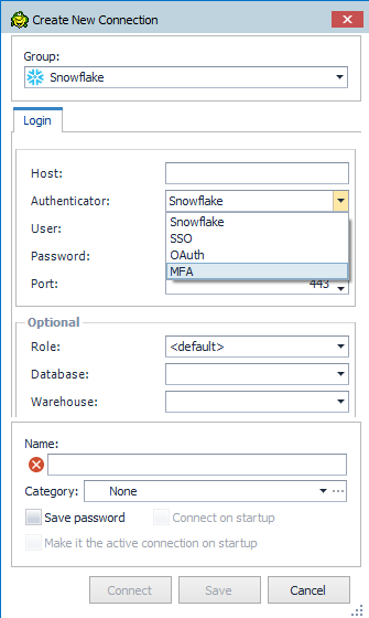 Connection Manager showing Snowflake connection