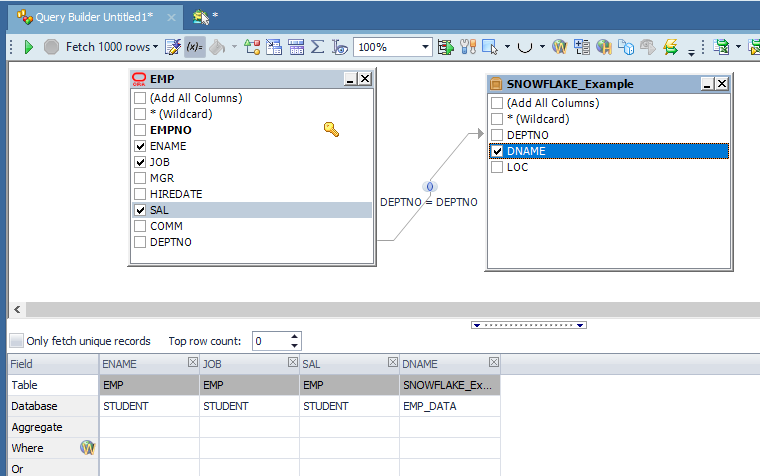 Toad Data Point Cross-Connection Query between two tables