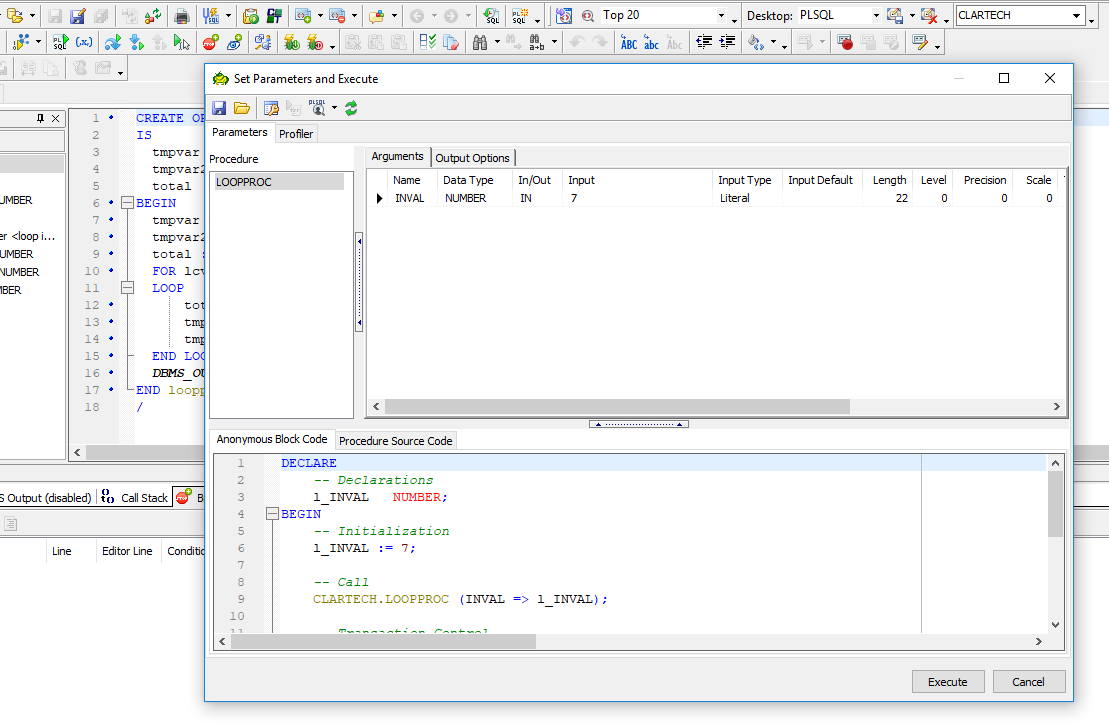 Window called Set Parameters and Execute is shown.