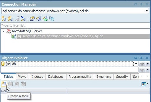 Figure 1. Clicking on Create a Table