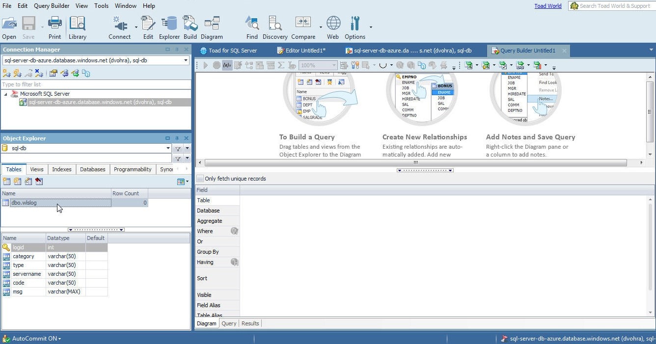 Figure 16. Selecting the table in Object Explorer