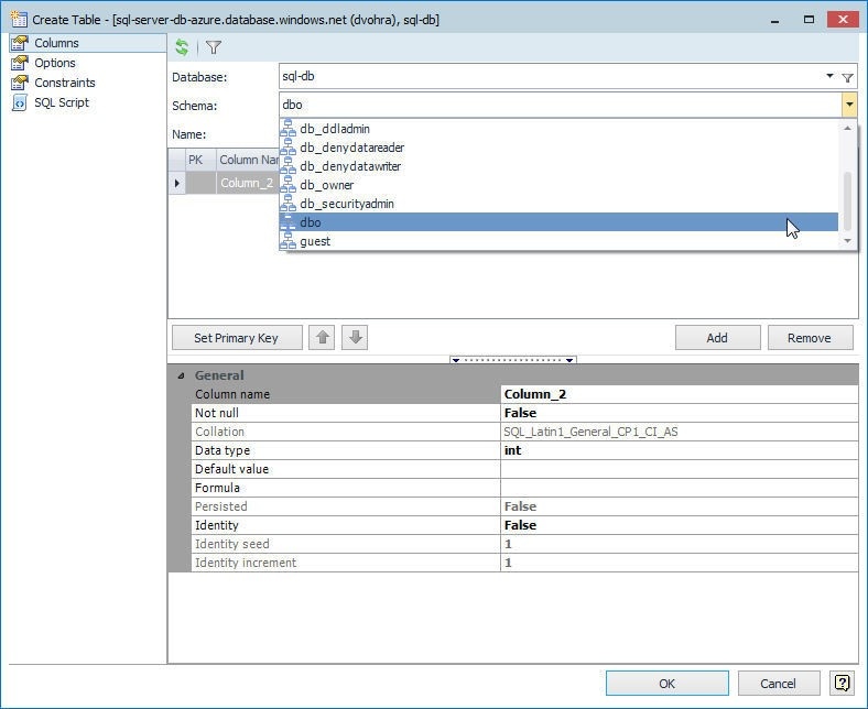 Figure 2. Create Table wizard