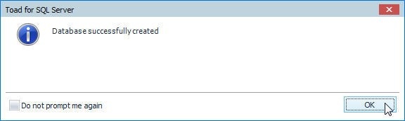 Figure 35. Confirmation message that a new database has been created