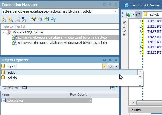 Figure 38. Selecting the database sqldb