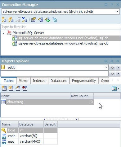 Figure 41. The new table wlslog in sqldb