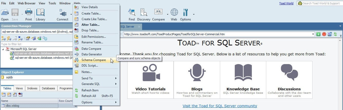 Figure 42. Launching the Schema Compare wizard