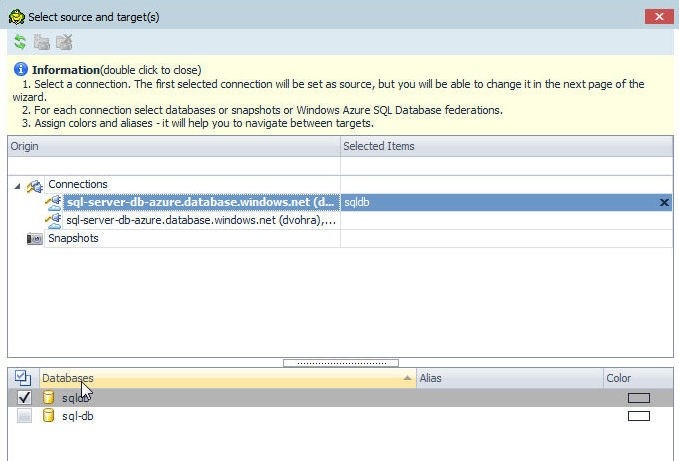 Figure 45. The Select source and targets window