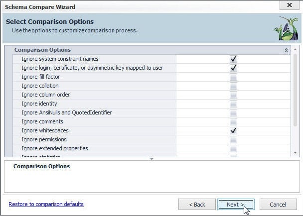 Figure 51. Selecting comparison options