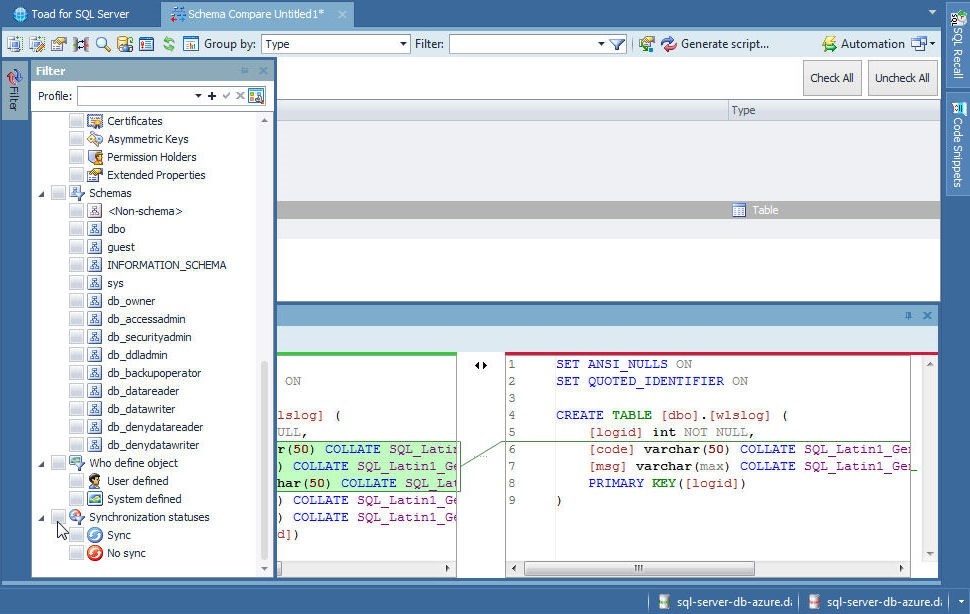 Figure 60. Selecting Synchronization statuses