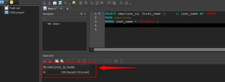 Figure 1: Example of using the column sql alias without blanks