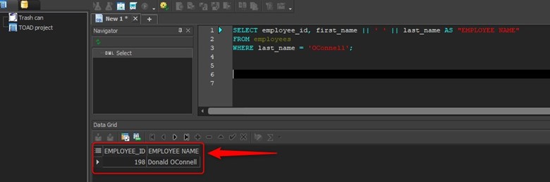 Figure 2: Example of using column aliases with white space