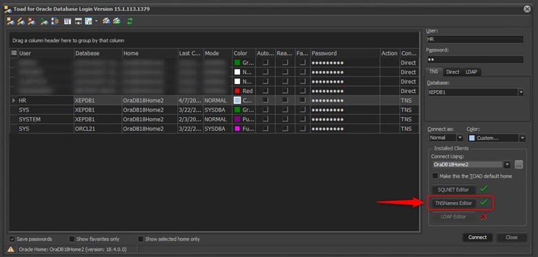 Figure 5: TNSNames Editor Button
