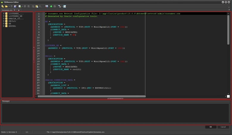 Figure 6: TNSNames Editor window