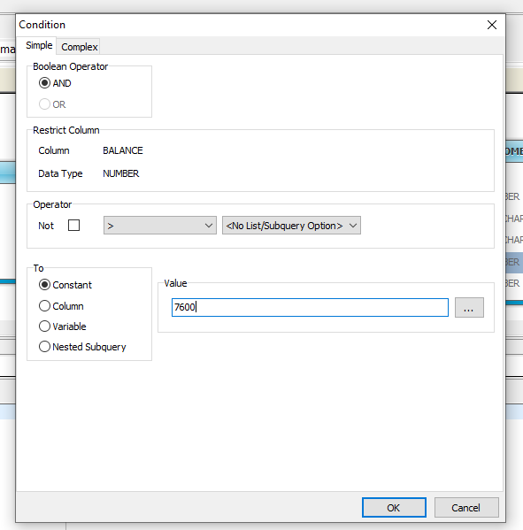 Add a simple Where Clause on the Balance column where it must be greater than 7,600.