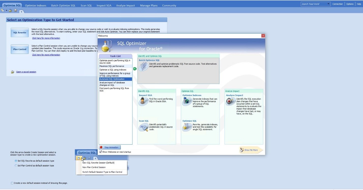 Figure 1. Welcome Window in SQL Optimizer