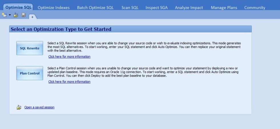 Figure 2. Optimize SQL tab