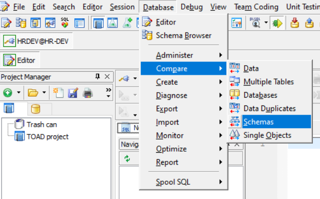 Figure 1. TOAD Compare Schemas