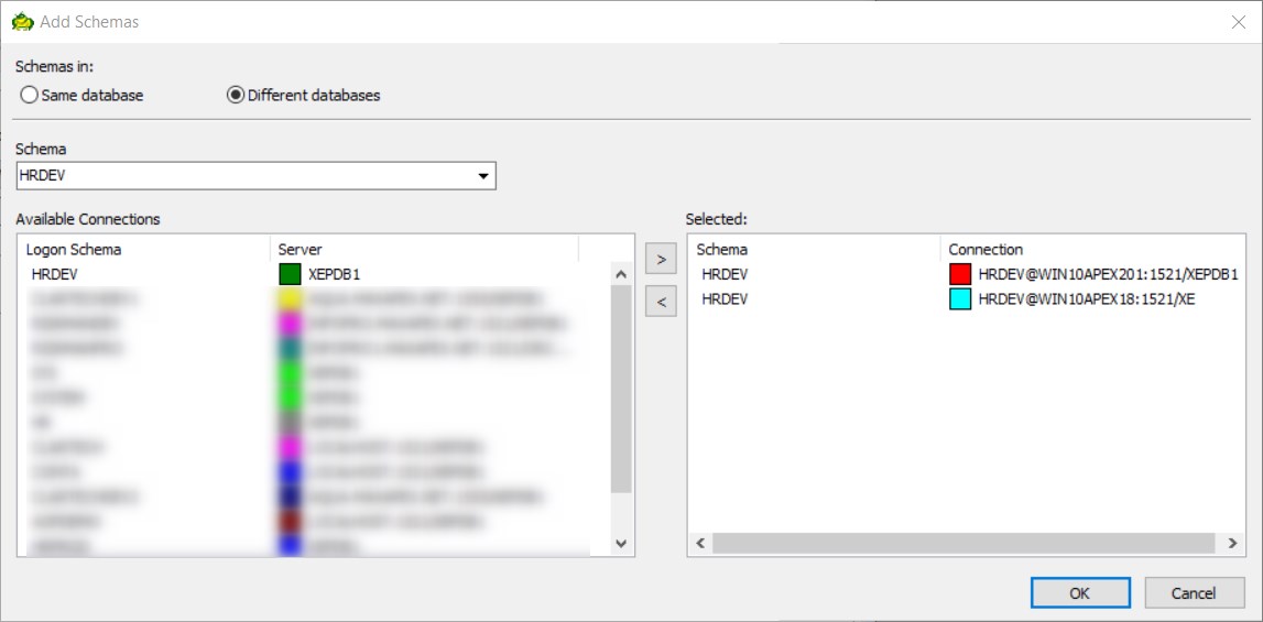 Figure 10: Compare Schemas – Different Databases