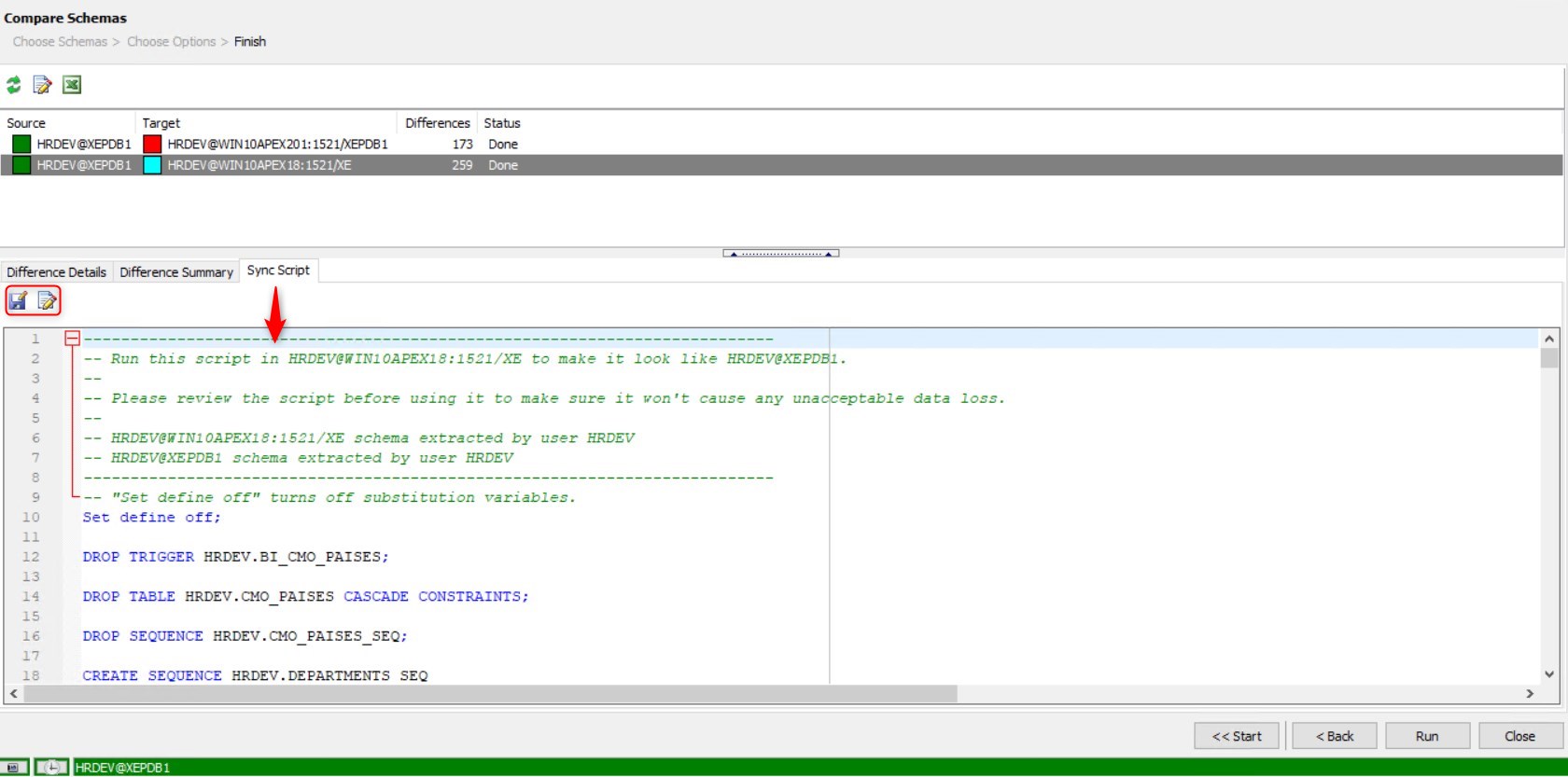 Figure 14: Compare Schemas – Sync Script Tab