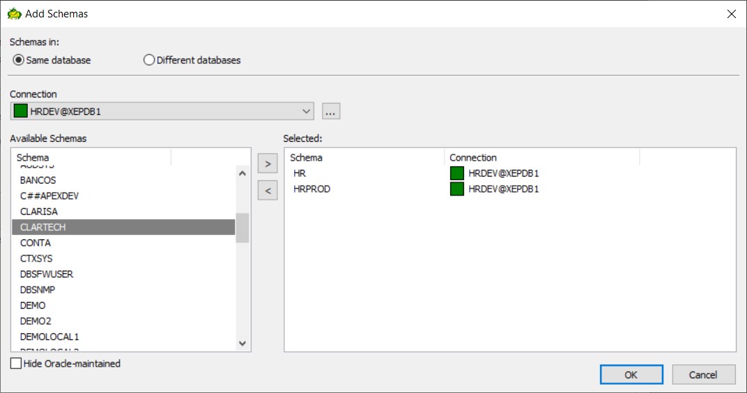 Figure 5: Choose Schemas – Same database