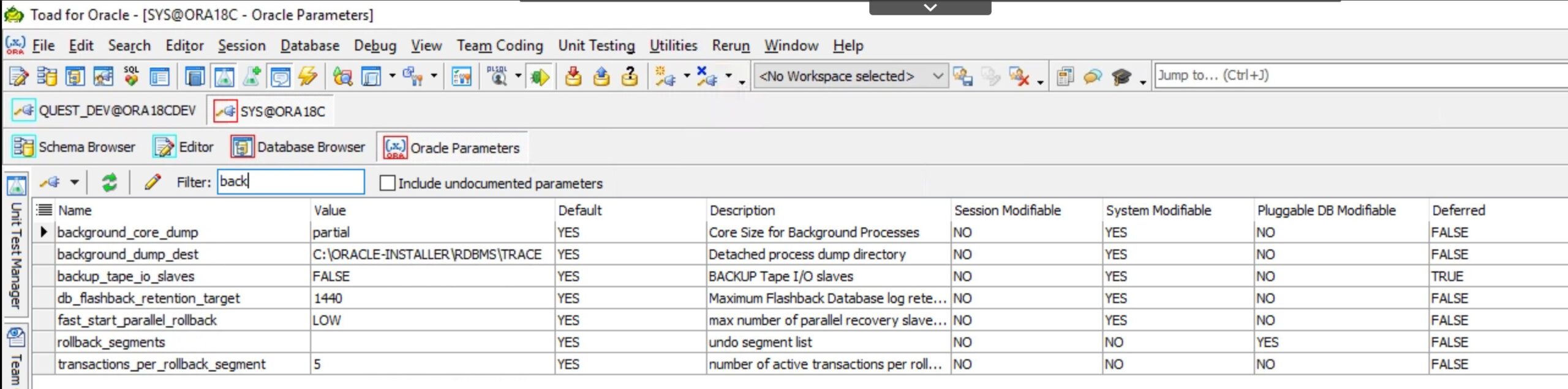 Filtered parameters view.