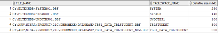 oracle database size 1