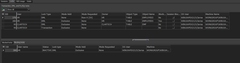 Figure 9: Session Browser – Locks Tab / Blocking locks