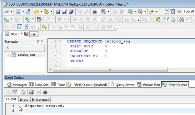 output from CREATE SEQUENCE statement