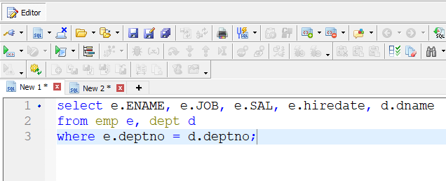 Toad SQL Editor Color Coding Example.