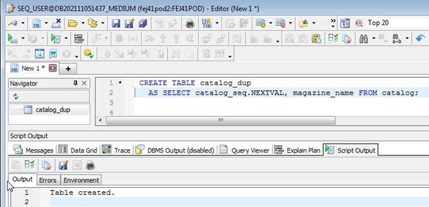 using a database sequence in a CREATE TABLE...AS SELECT